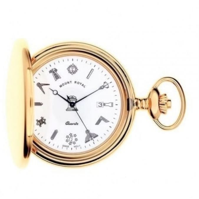Masonic Gold Plated Full Hunter Quartz Pocket Watch