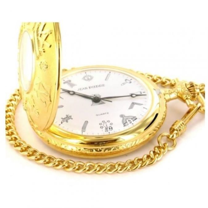 Gold Masonic Half Hunter Pocket Watch Quartz