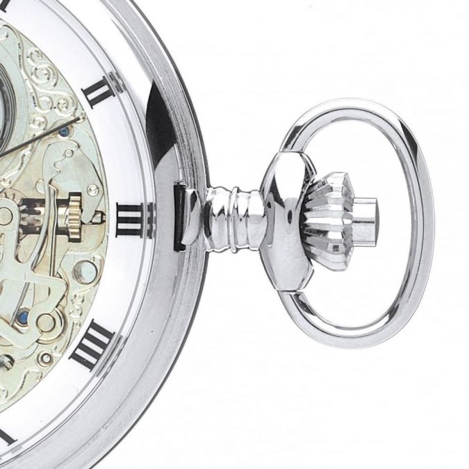 Chrome Plated Double Hunter Mechanical Pocket Watch