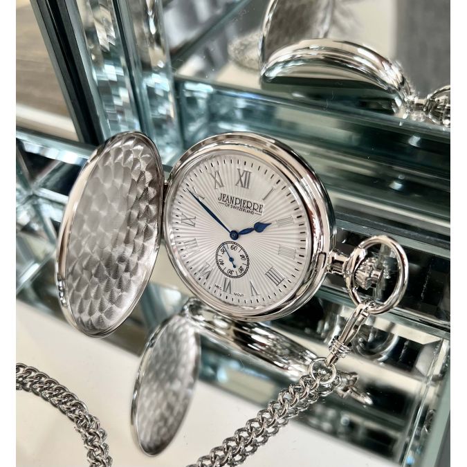 White Sunburst Full Hunter Mechanical Pocket Watch
