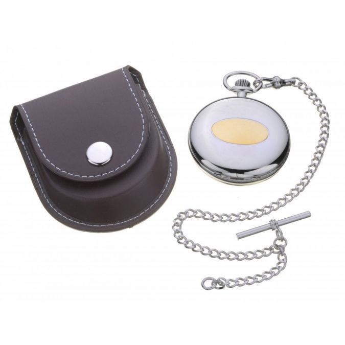 Two Tone Pocket Watch And Leather Case