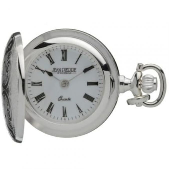 Womens Chrome Plated Full Hunter Flower Pendant Watch