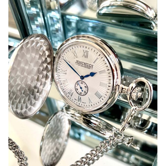 White Sunburst Full Hunter Mechanical Pocket Watch