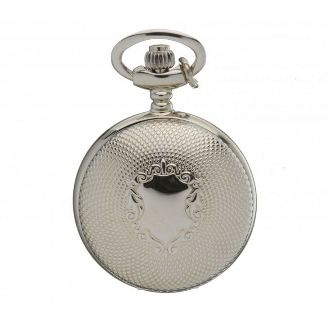 Silver Plated Full Hunter Quartz Pendant Necklace Watch with Pattern