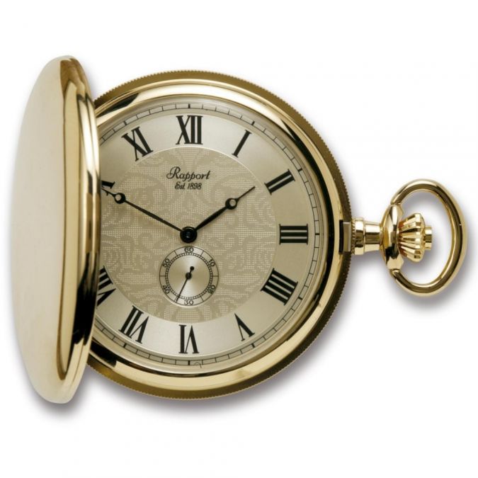 Gold Plated Polished Full Hunter Champagne Dial Quartz Pocket Watch