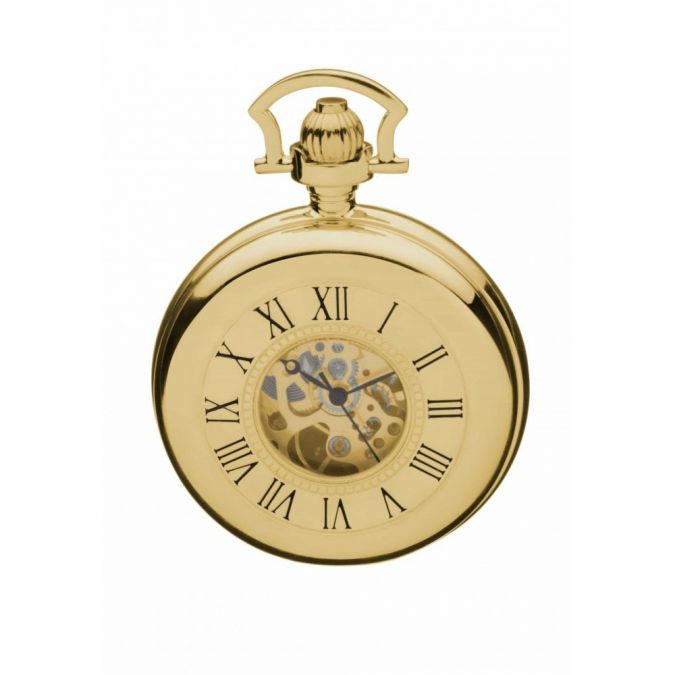 Gold Plated Mechanical Double Half Hunter Masonic Pocket Watch