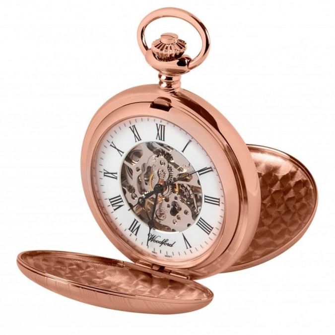 Rose Gold Striped Double hunter Pocket Watch