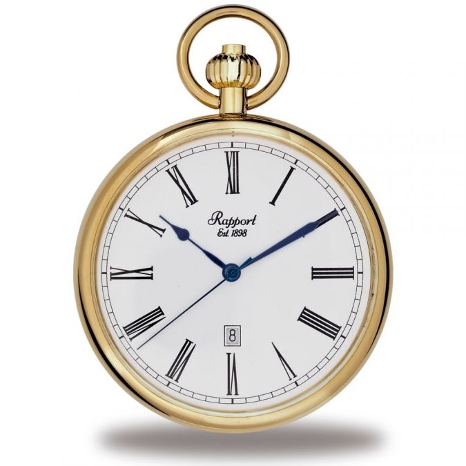 Quartz Open Face Gold Plated Pocket Watch & Date Window