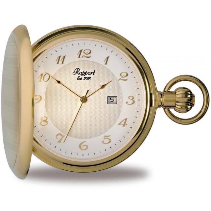 Gold Plated Full Hunter Pocket Watch & Date Window