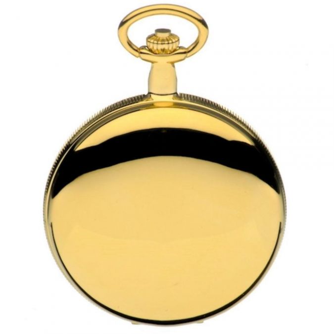 Gold Plated Skeleton Mechanical Double Hunter Pocket Watch