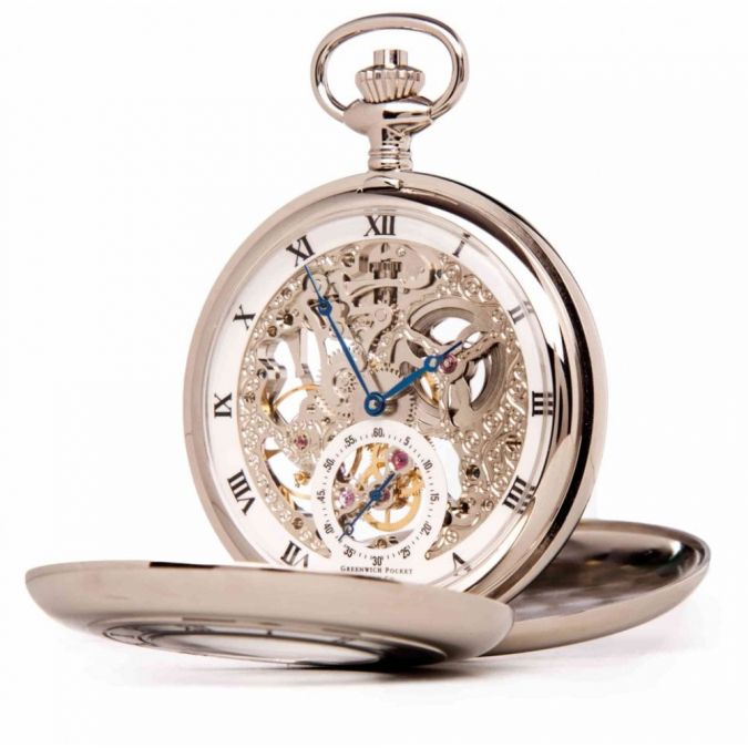 The Bridewell - Chrome Plated Mechanical Double Half Hunter Pocket Watch