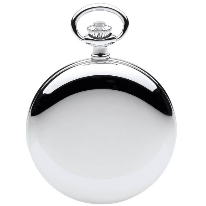 Full Hunter Chrome Plated Quartz Pocket Watch With T Bar Chain