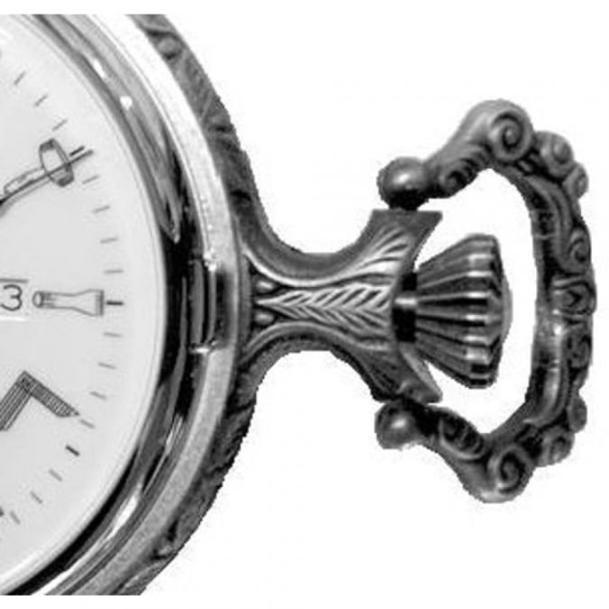 Full Hunter Silver Plated Masonic Quartz Pocket Watch With T-Bar Chain