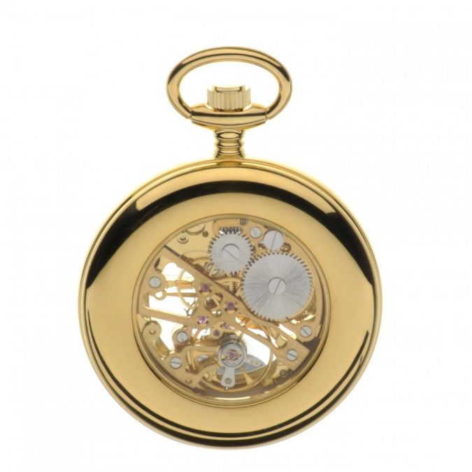 Gold Plated Mechanical Open Face Pocket Watch