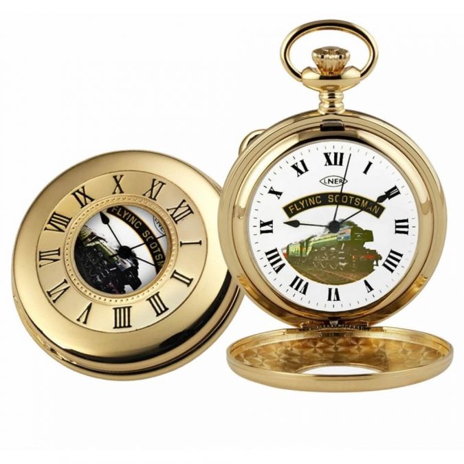 Gold Plated Flying Scotsman Half Hunter Pocket Watch
