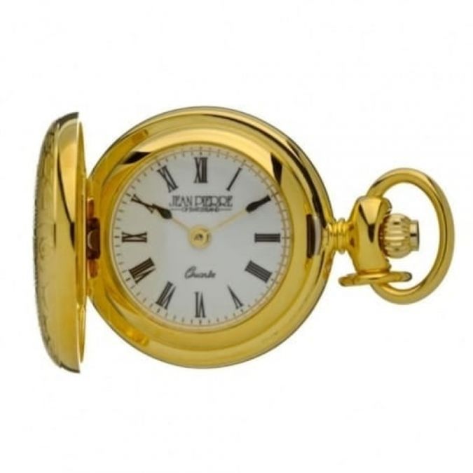 Womens Gold Plated Full Hunter Quartz Pendant Watch With Roman Numerals