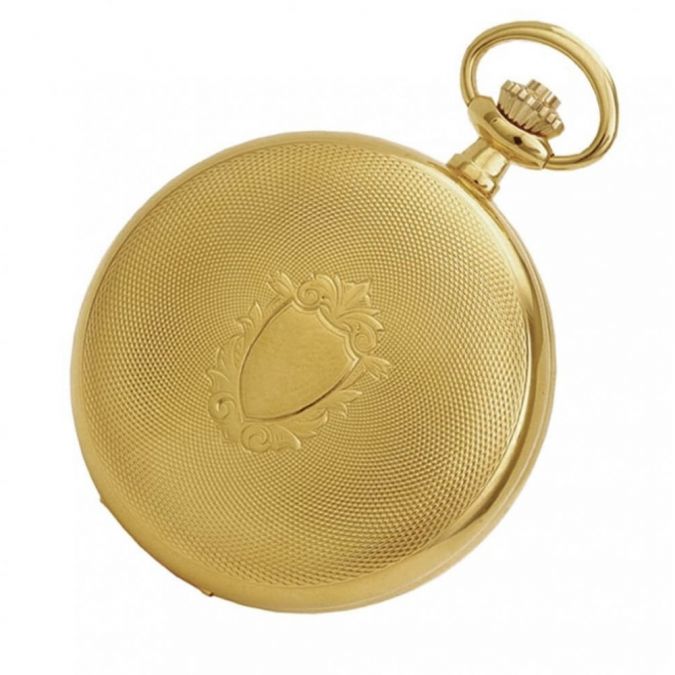 Gold Plated 17 Jewel Mechanical Full Hunter Pocket Watch Stippled Pattern