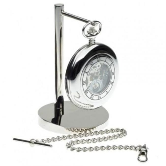 Half Hunter Mechanical Pocket Watch With Pouch & Stand