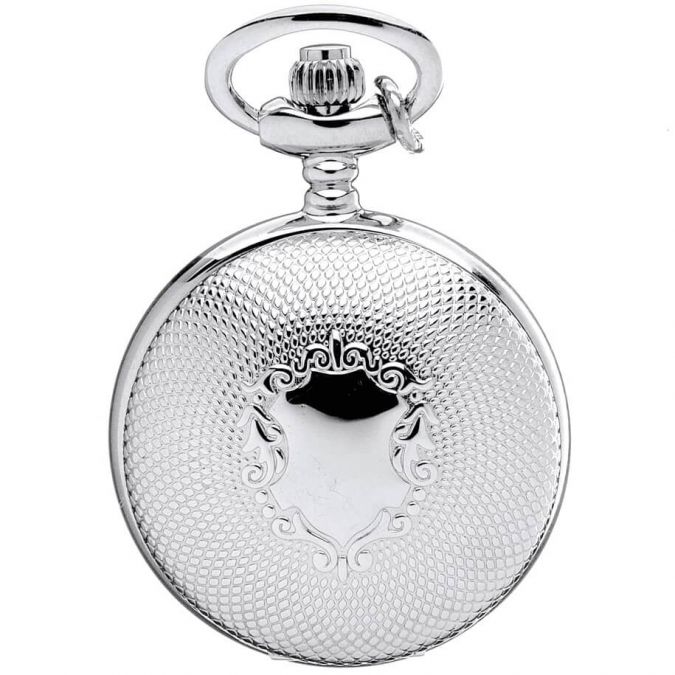 Silver Plated Full Hunter Quartz Pendant Necklace Watch with Pattern