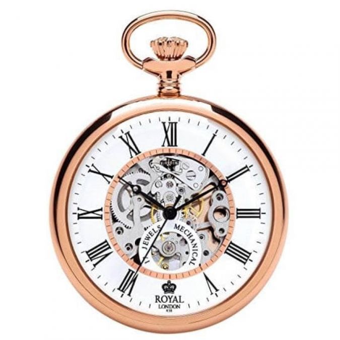Open Face Skeleton Rose Gold Pocket Watch