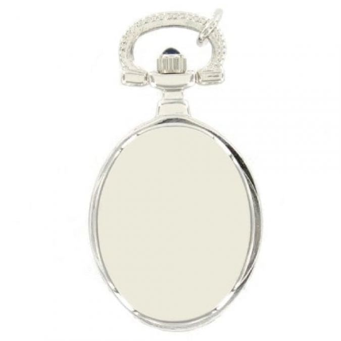 Silver Plated Open Face Quartz Oval Pendant Necklace Watch
