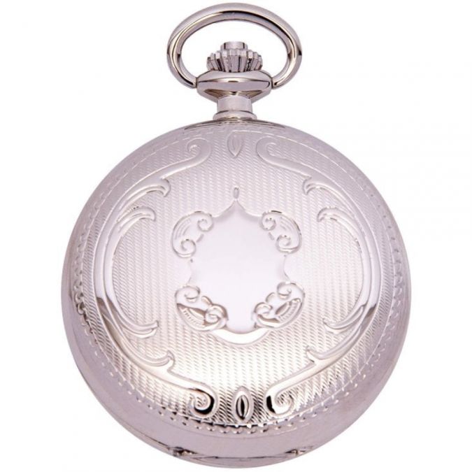 Chrome Plated Mechanical Hunter Pocket Watch with Skeleton Back