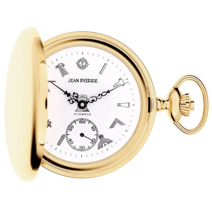 17 Jewel Masonic Gold Plated Mechanical Full Hunter Pocket Watch