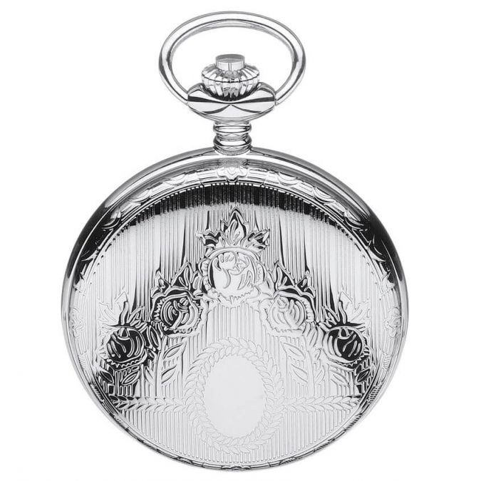 Chrome Plated Full Hunter Quartz Pocket Watch White Dial