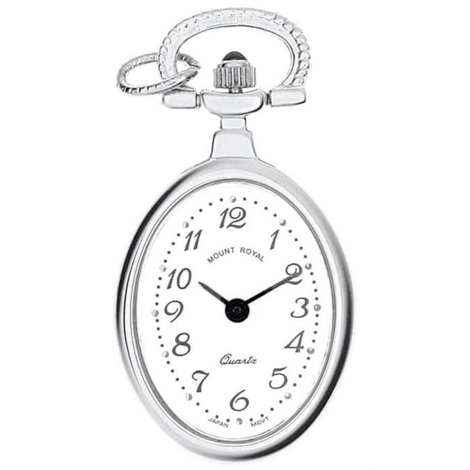 Silver Plated Open Face Quartz Oval Pendant Necklace Watch