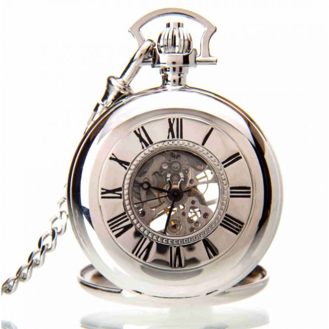 The Windsor - Chrome Mechanical Double Half Hunter Pocket Watch