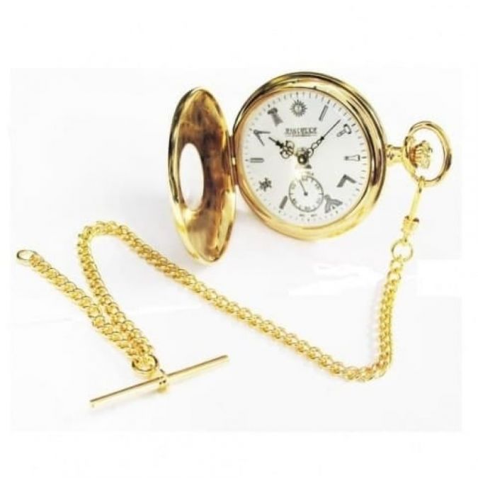 Masonic Half Hunter Gold Plated Mechanical Pocket Watch