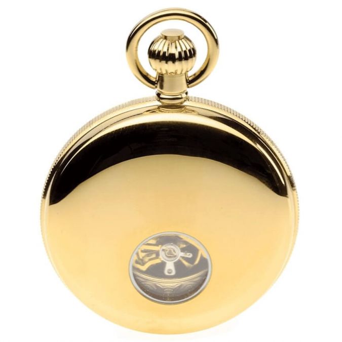 Gold Plated Double Hunter Mechanical Pocket Watch With Heartbeat Window