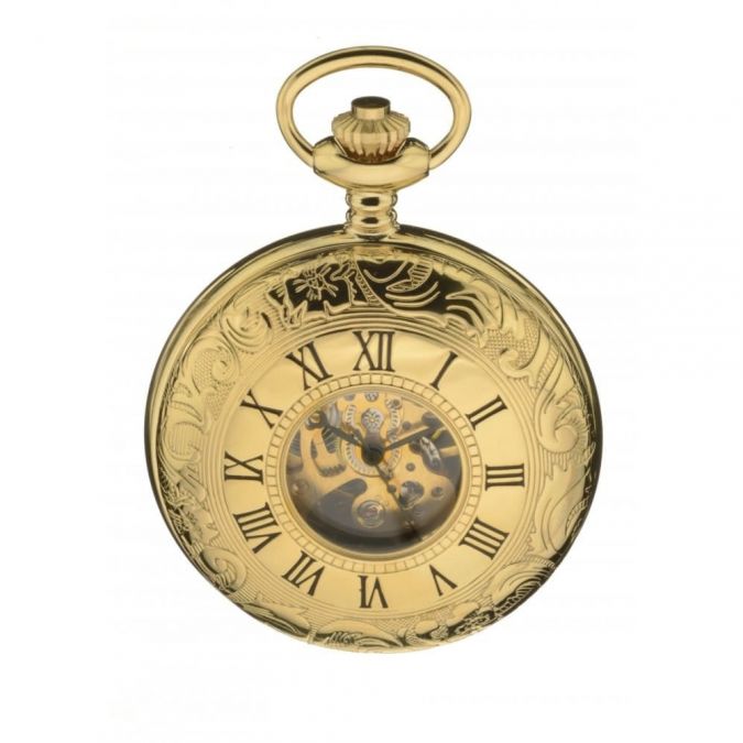 Exclusive Gold Plated Mechanical Double Half Hunter With Rear Viewing Window