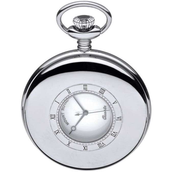 Chrome Plated Half Hunter Quartz Pocket Watch