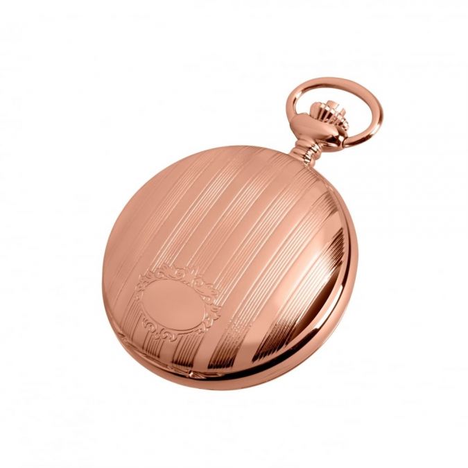 Rose Gold Striped Double hunter Pocket Watch