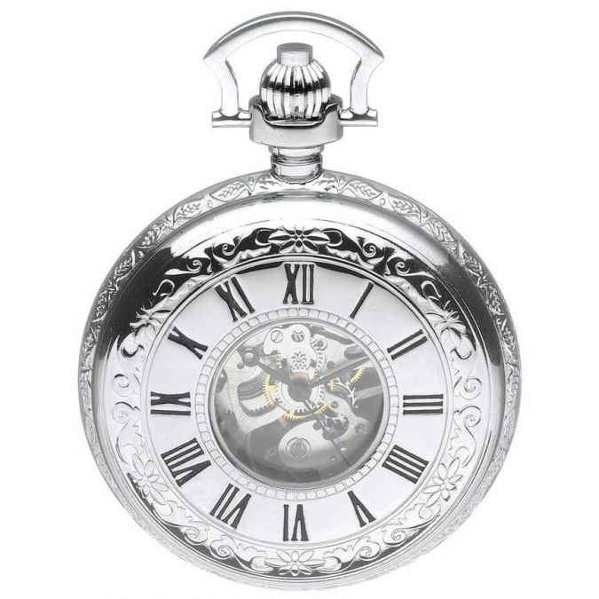 Chrome Plated Mechanical Double Half Hunter Pocket Watch