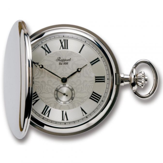 Silver Tone Polished Full Hunter Quartz Pocket Watch