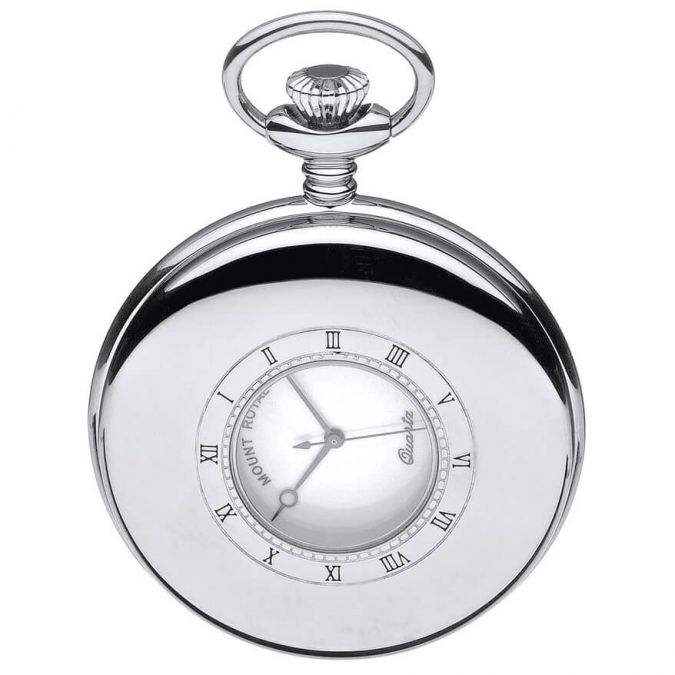 Chrome Plated Half Hunter Mechanical Pocket Watch