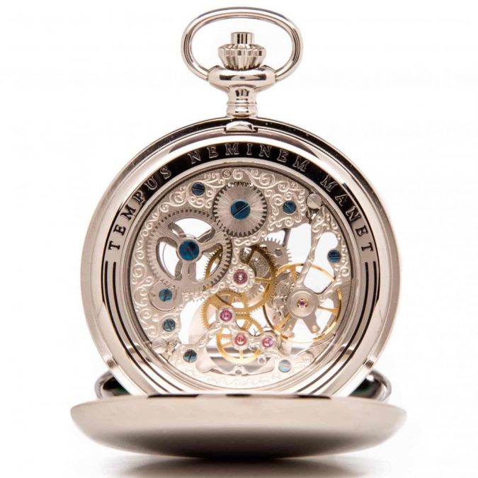 The Bridewell - Chrome Plated Mechanical Double Half Hunter Pocket Watch