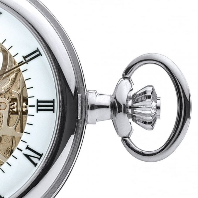 Chrome Plated Half Hunter Mechanical Pocket Watch With Open Back