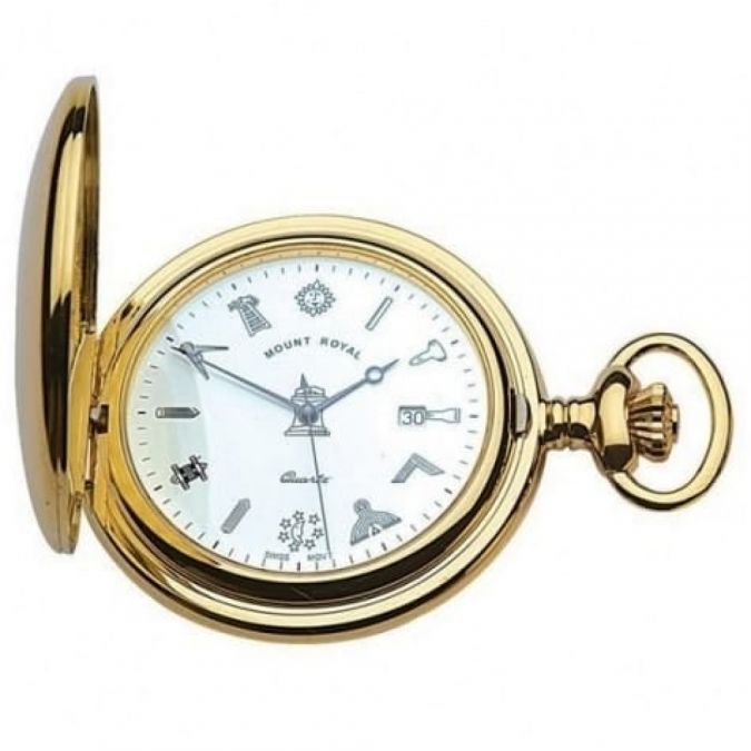 Masonic Gold Plated Half Hunter Quartz Pocket Watch