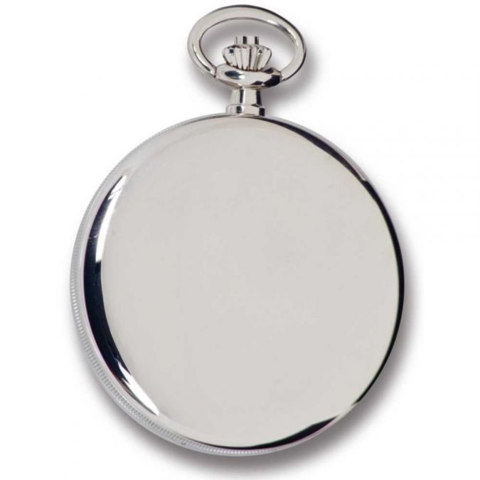 Silver Tone Polished Full Hunter Quartz Pocket Watch