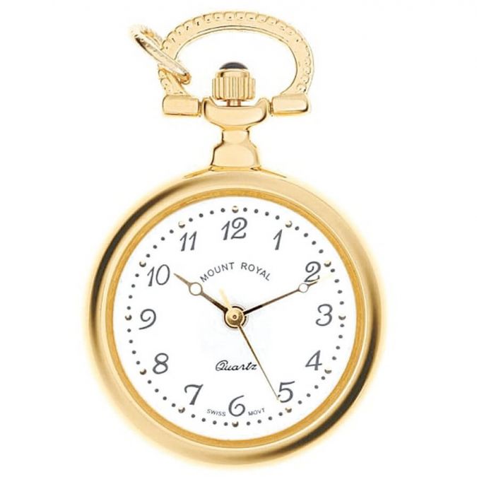 Gold Plated Open Faced Quartz Pendant Necklace Watch With Chain
