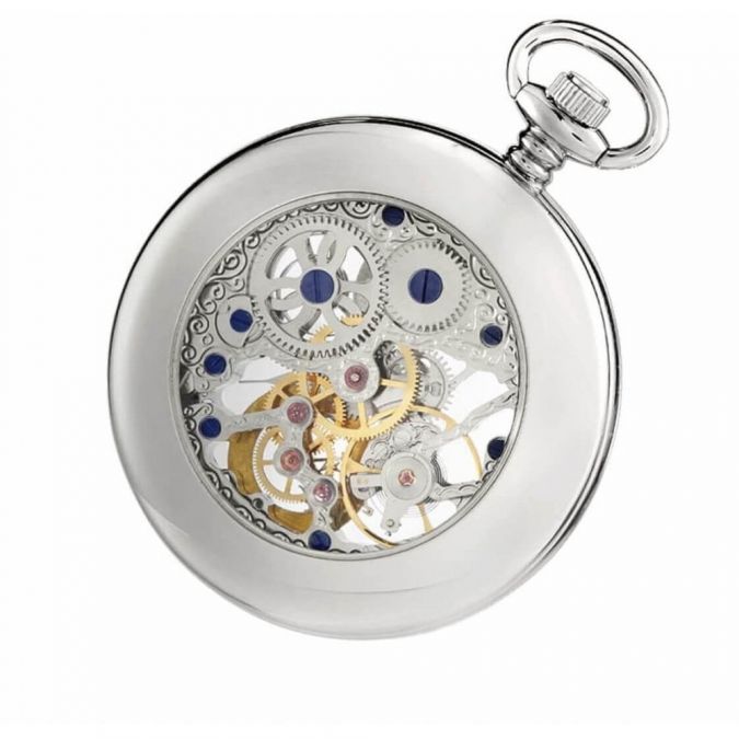 Chrome Plated 17 Jewel Mechanical Open Face/Back Pocket Watch