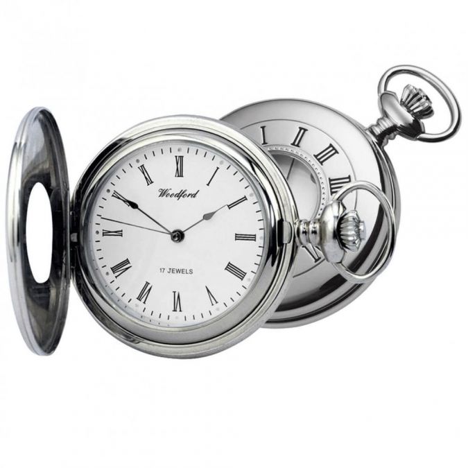 Half Hunter Chrome Plated 17 Jewel Mechanical Pocket Watch