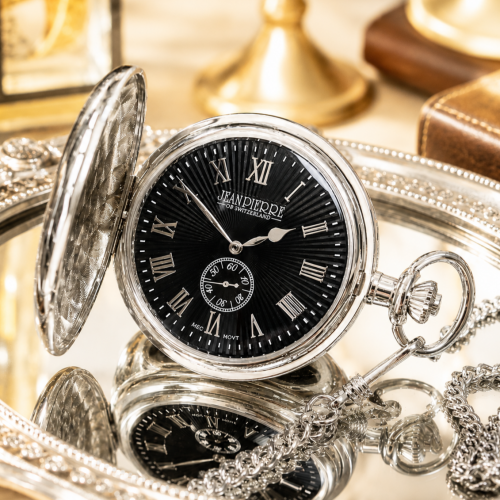 Black Sunburst Full Hunter Mechanical Pocket Watch