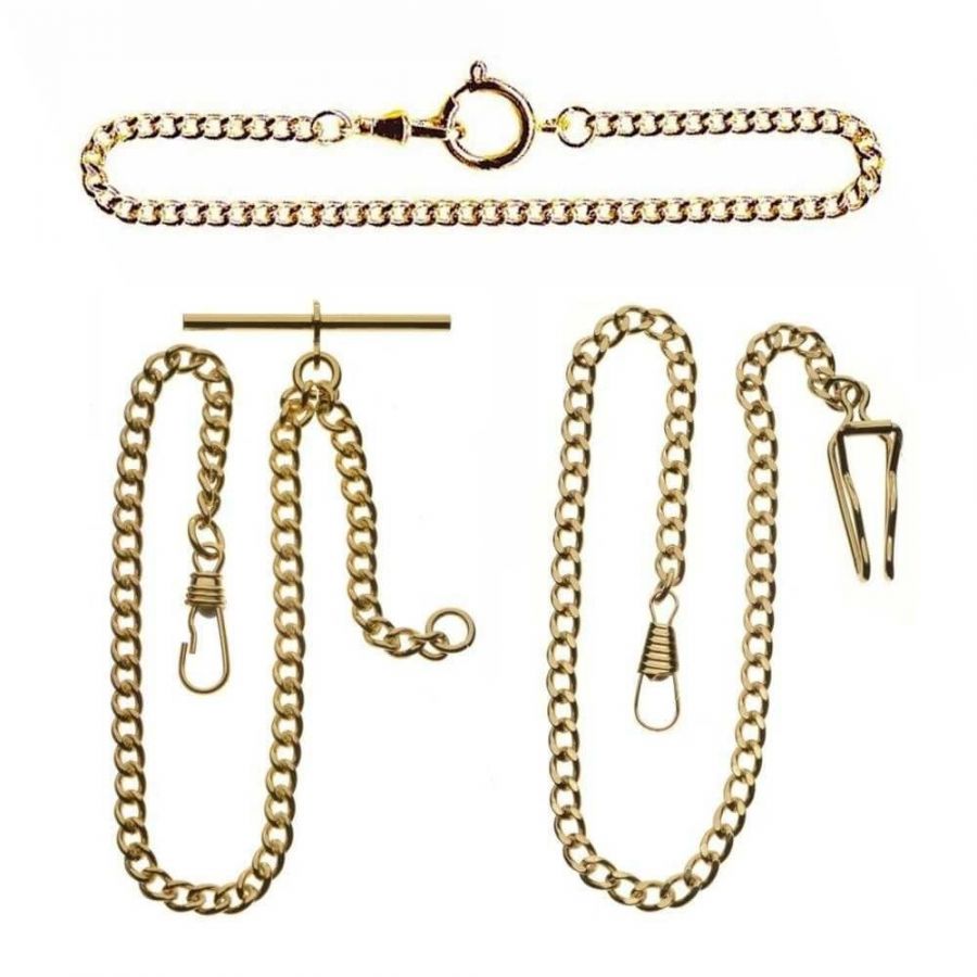 Gold Plated Three Chain Bundle T-Bar Belt Slide & Bolt Ring