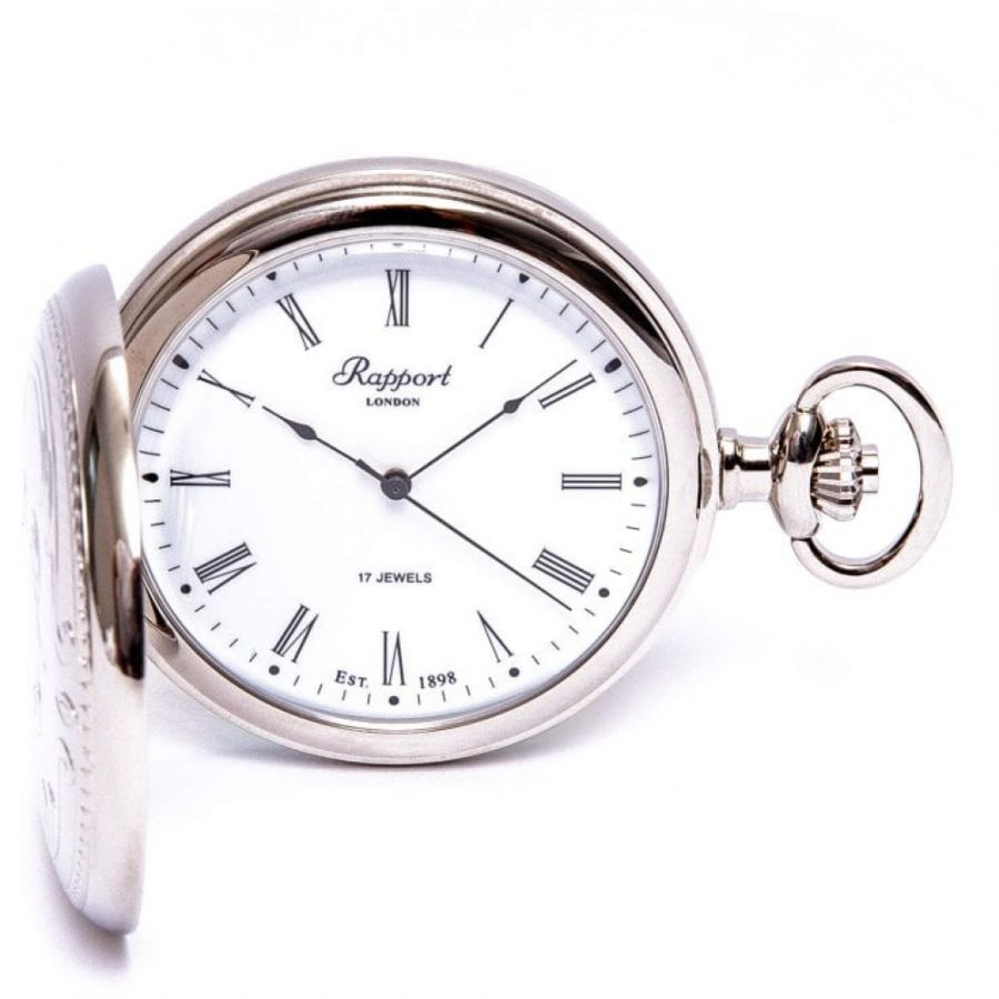 Chrome Plated Mechanical Hunter Pocket Watch with Skeleton Back