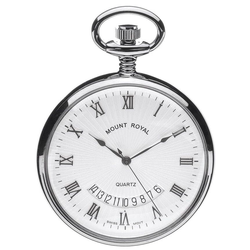 Chrome Plated Quartz Open Face Pocket Watch