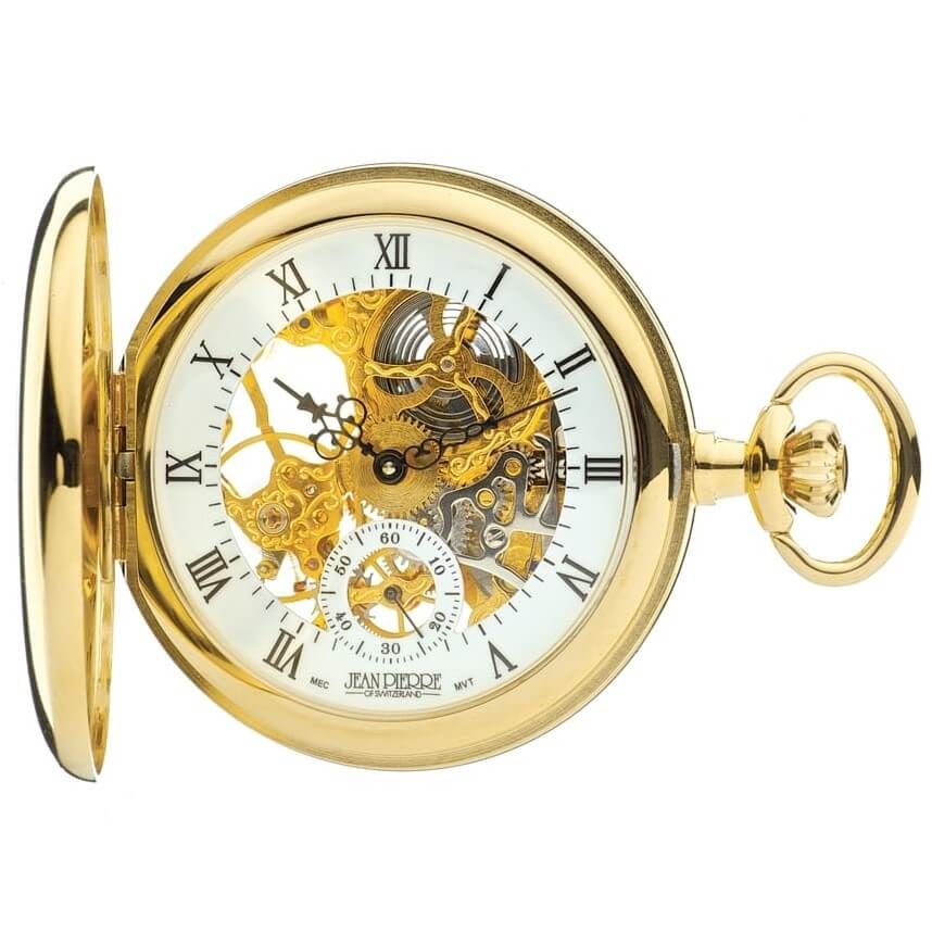 Gold Plated Half Hunter Mechanical Pocket Watch With Open Back